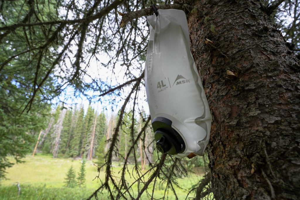 water bag hanging from tree