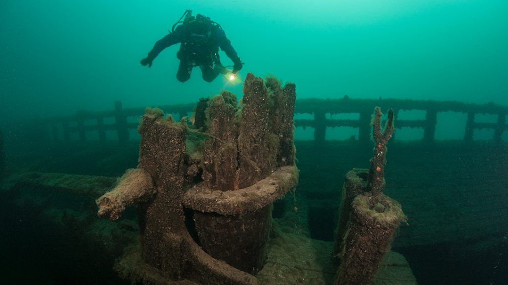 scuba diver on shipwreck