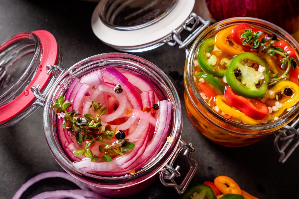 pickled onions and sliced peppers can work as a summer side or as an addition to other food