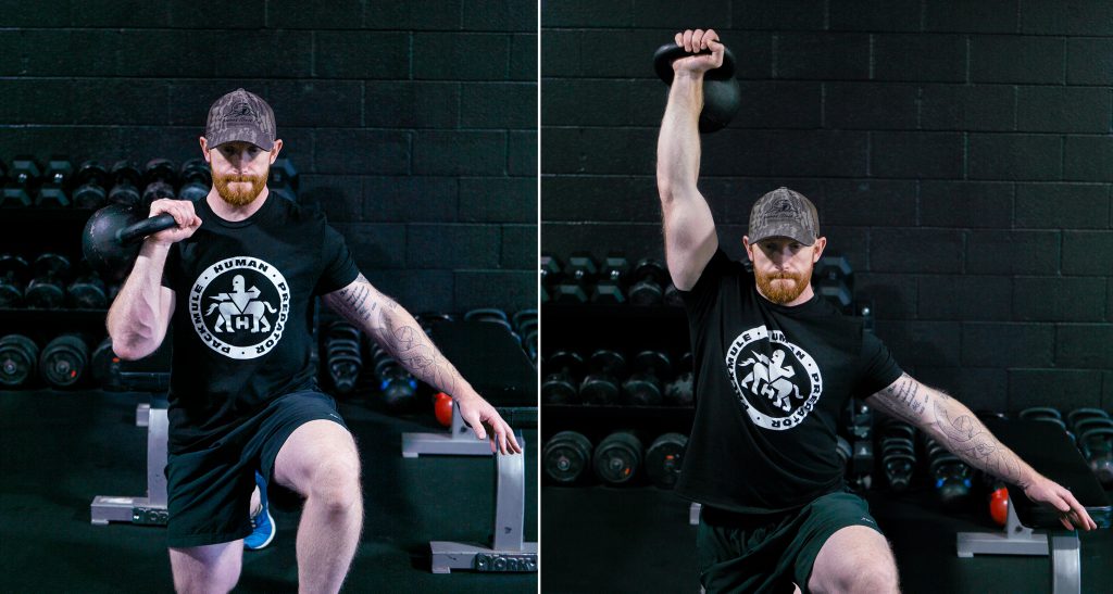 kneeling kettlebell overhead press upper body strength