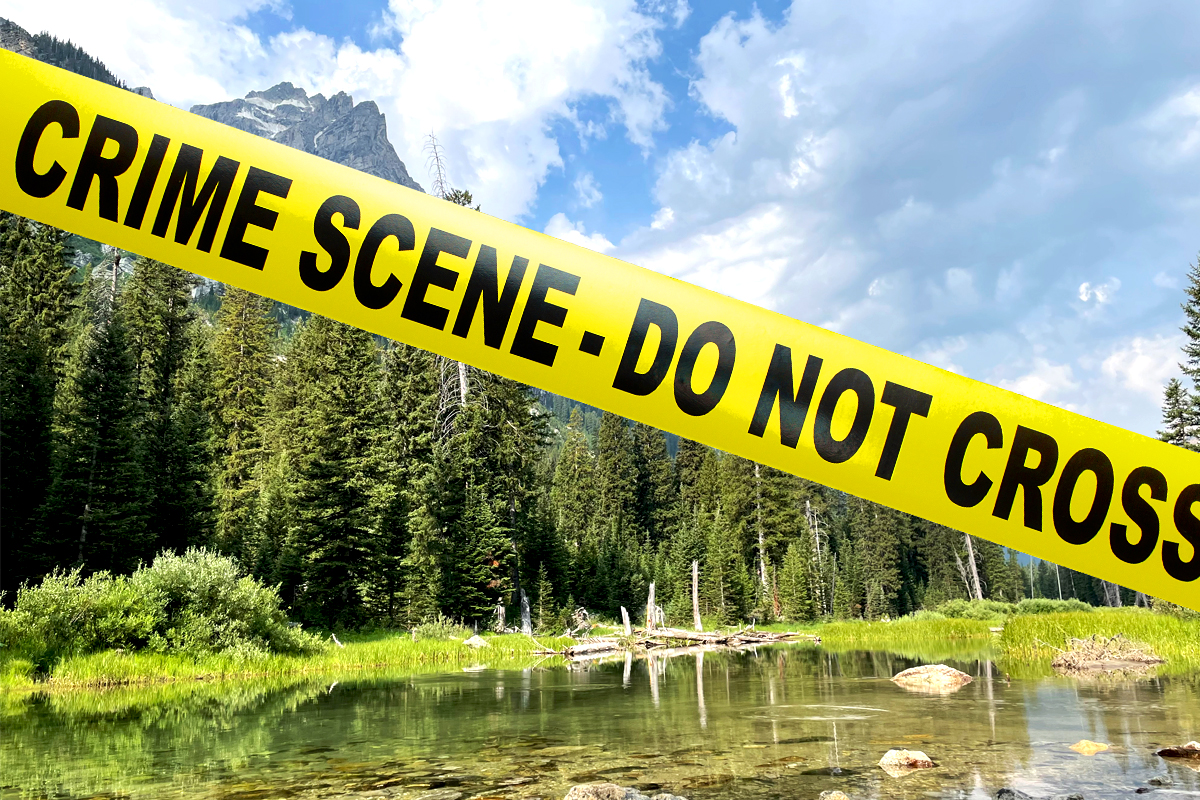 photo of yellowstone with crime scene tape across it