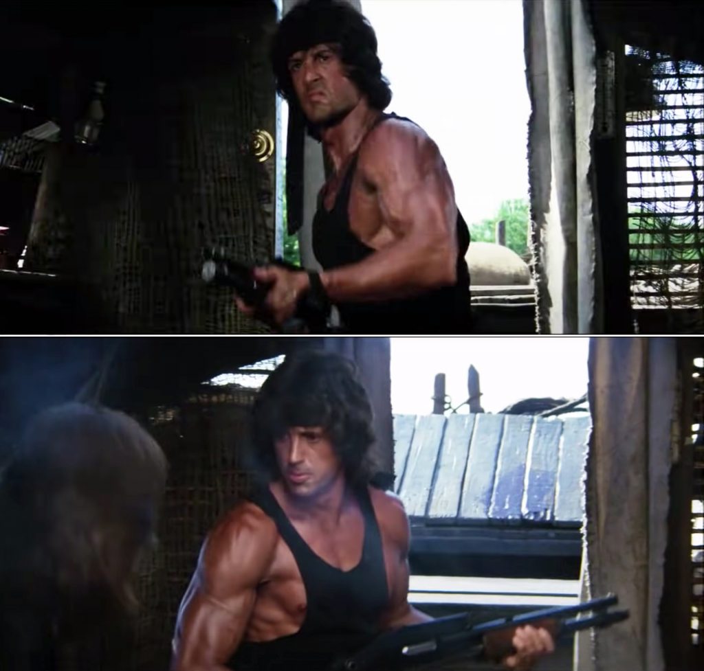 sylvester stallone with shotgun in rambo 2