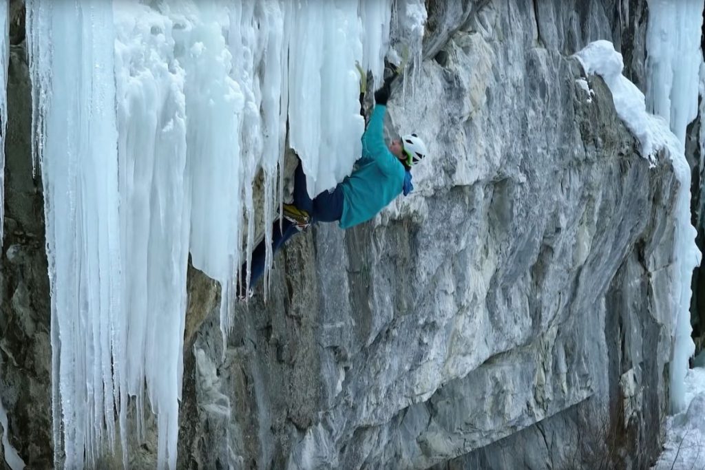 Marc-André Leclerc climbing ice in the alpinist