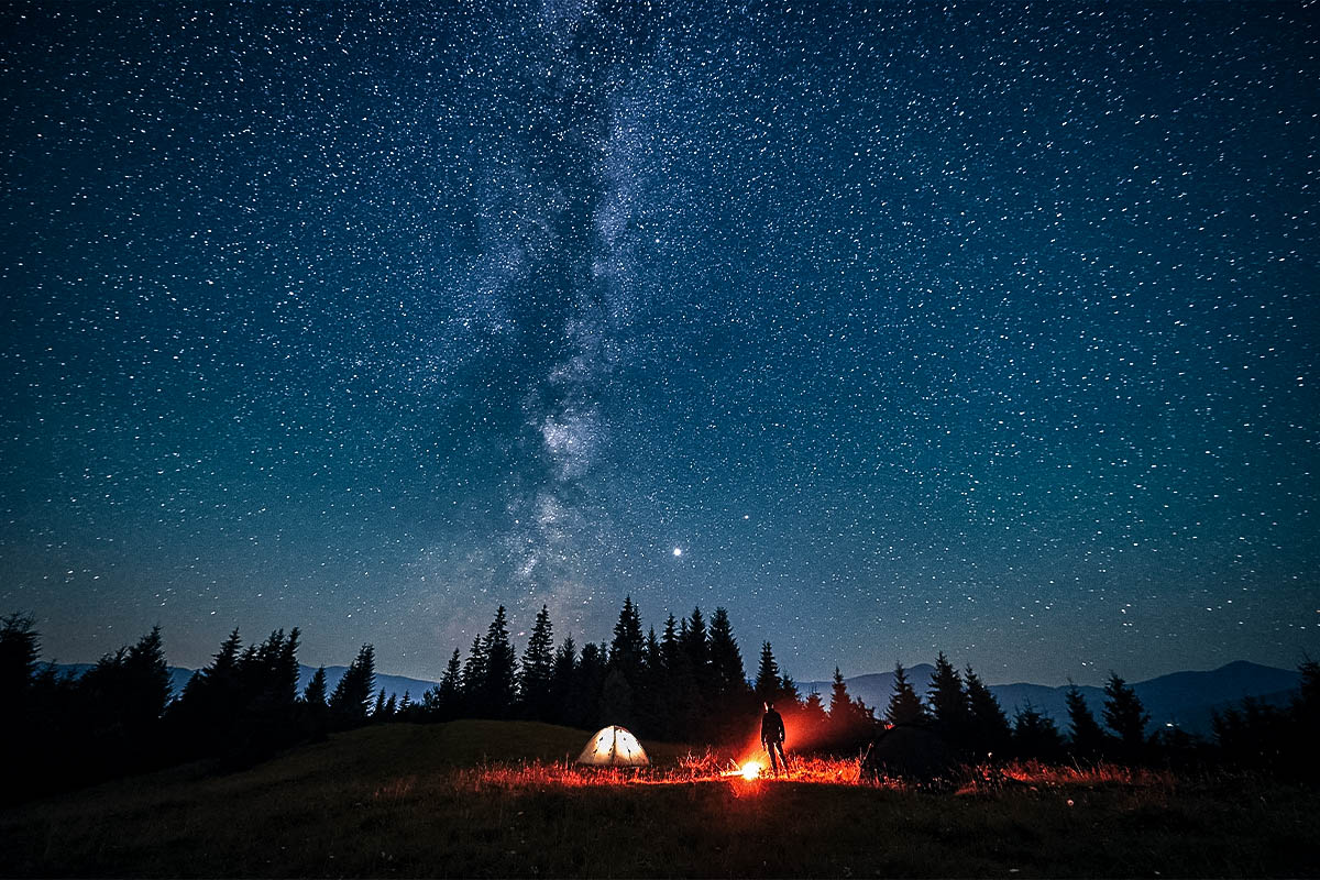 camp fire and tent