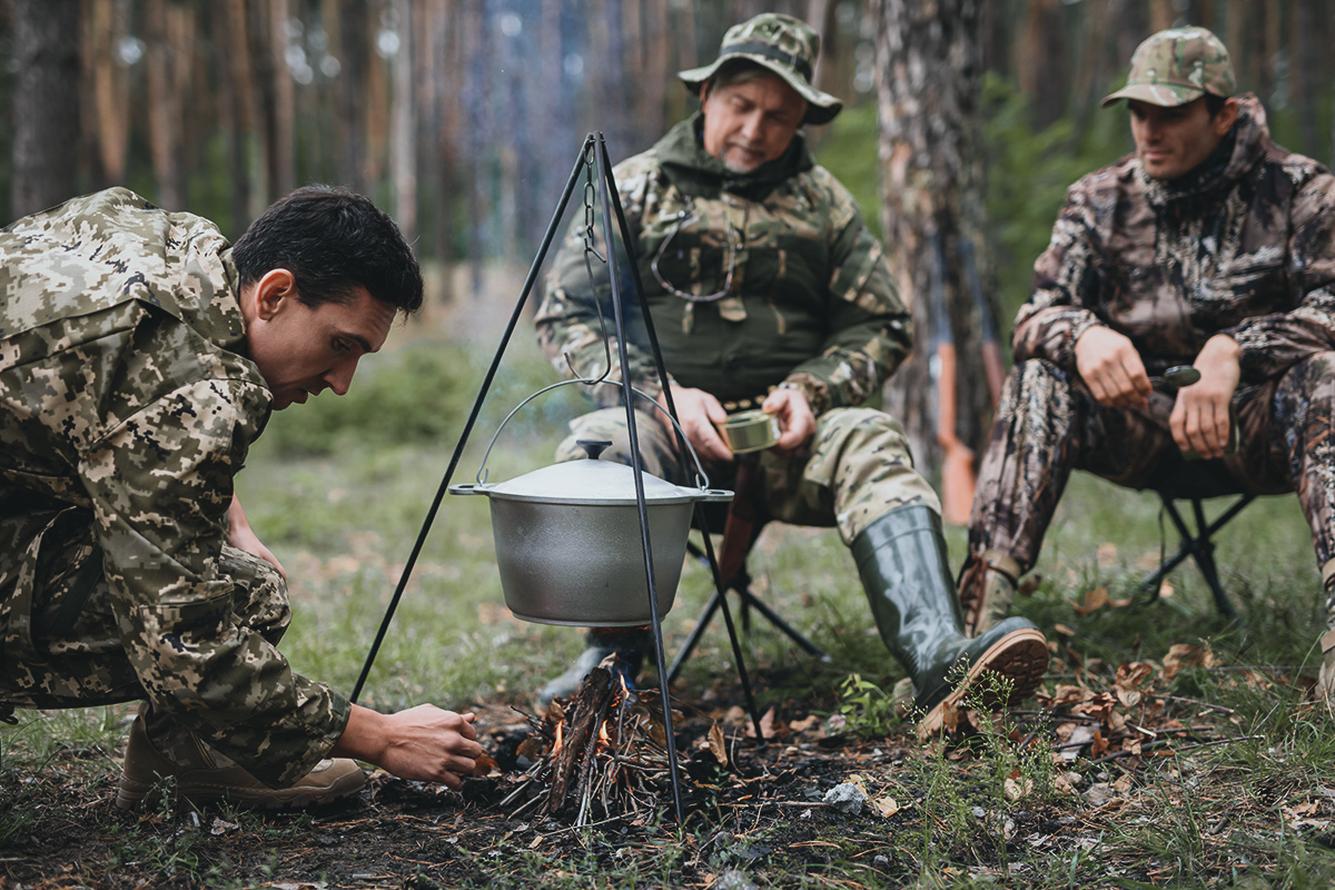 A good meal in a campfire cooking kit after a long hunt nourishes the soul and the body.